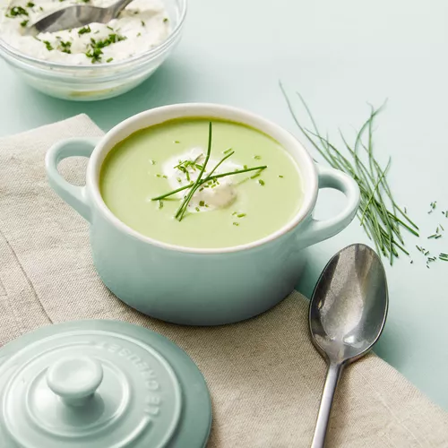 Asparagus Bisque with Black Pepper Creme Fraiche