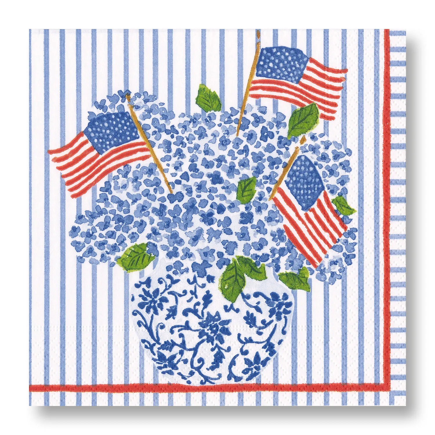 Caspari Flag Hydrangea Cocktail Napkins, Set of 20