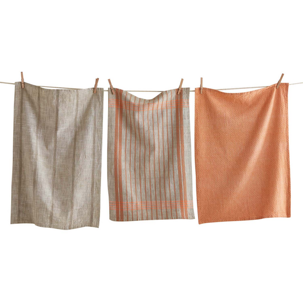 Woven Coral Kitchen Towels, Set of 3