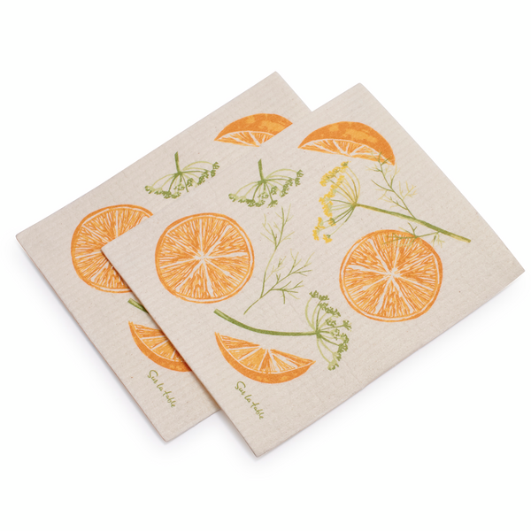 Swedish Orange Fennel Dishcloths, Set of 2