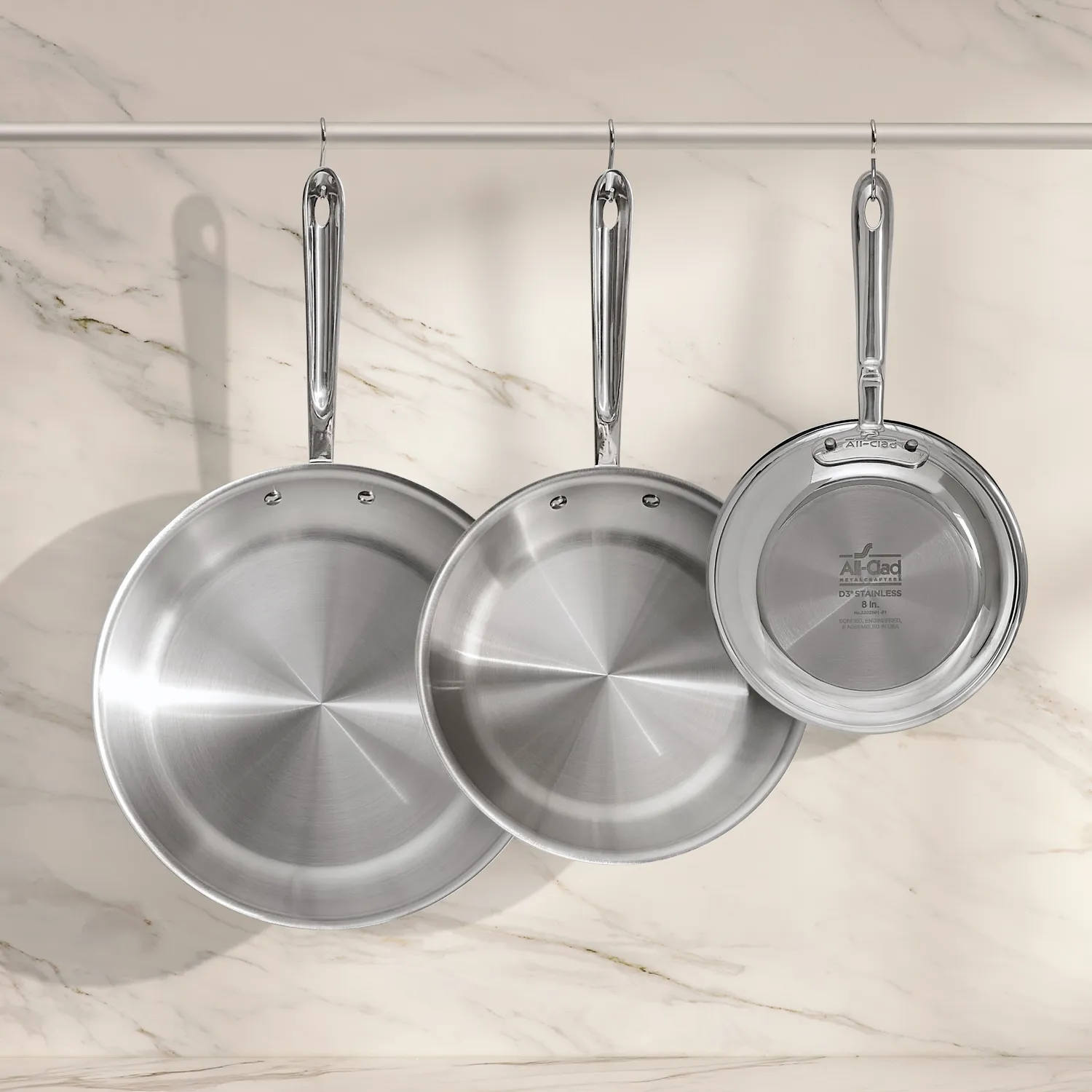 All-Clad D3 Stainless Steel 3-Ply Bonded Cookware 3-Piece Skillet Set, 8", 10" & 12"