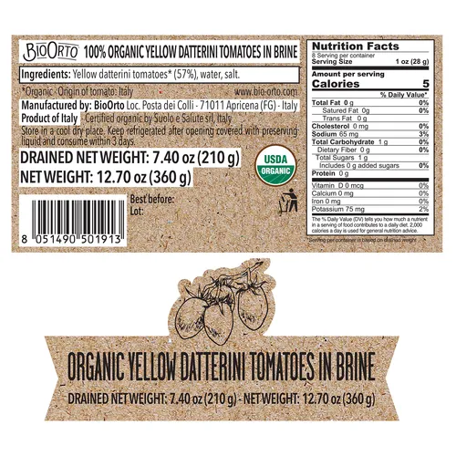 Bio Orto Organic Yellow Datterini Tomatoes in Water