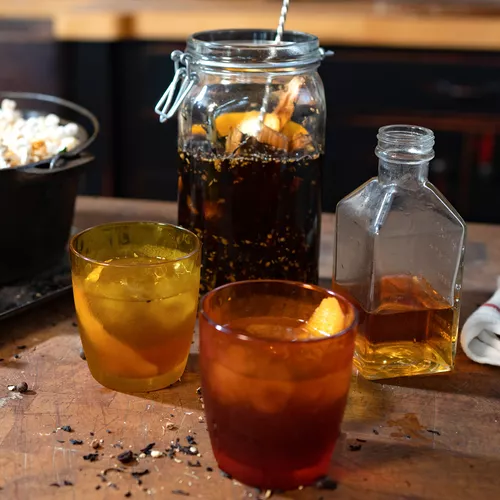 Smoked Maple Manhattan with Garbage Can Bitters