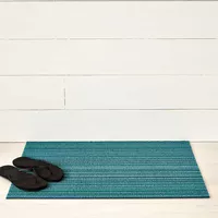 Chilewich Easy-Care Skinny Stripe Shag Rug, Turquoise