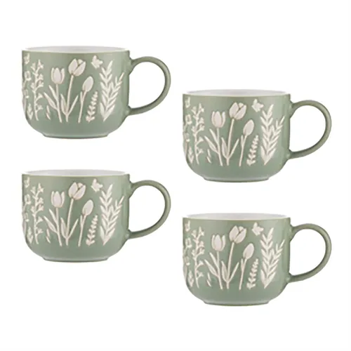 Mason Cash In the Meadow Green Tulip Mugs, Set of 4