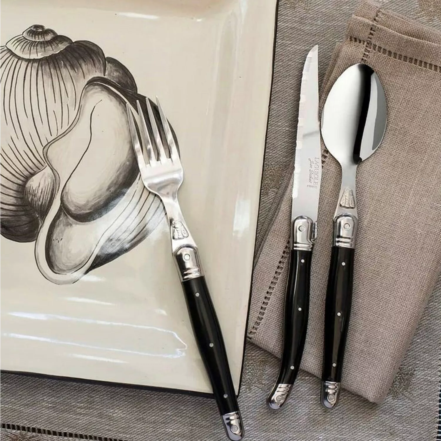 Dubost Black Laguiole Flatware, Set of 20