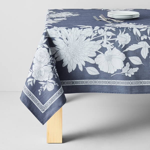 Sur La Table Jacquard Floral Tablecloth, Indigo