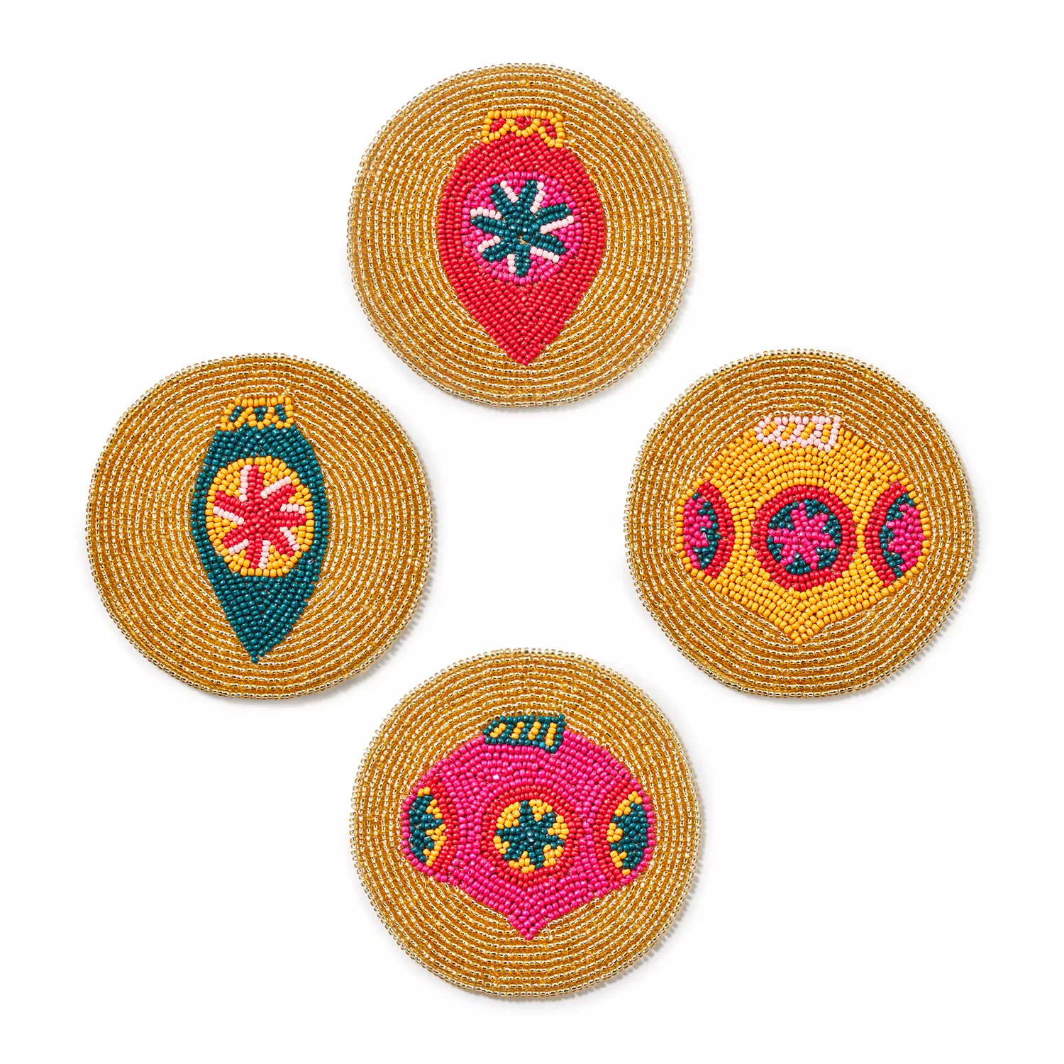 Sur La Table Glass Bead Ornament Coasters, Assorted Set of 4