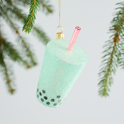 Sur La Table Bubble Tea Glass Ornament, 4.22"