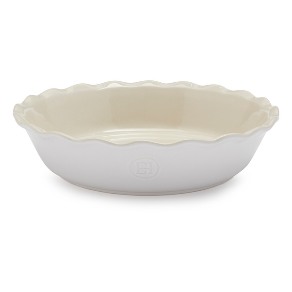 NEW EMILE HENRY PIE DISH 9" IN TAUPE/OLIVE COLOR WITH WHITE INTERIOR 
