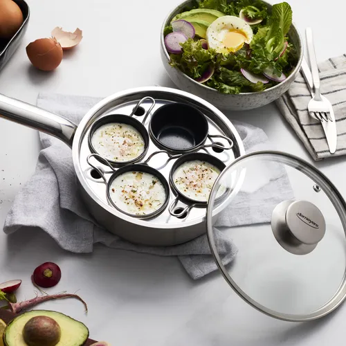 Demeyere Resto3 Stainless Steel Ceramic Nonstick 4-Cup Egg Poacher Set