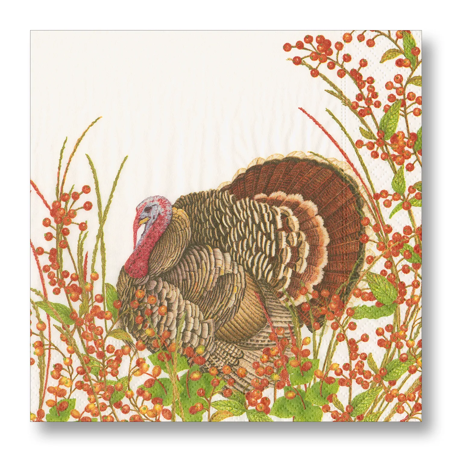 Caspari Turkey & Berries Guest Napkins, Set of 15