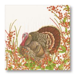 Caspari Turkey & Berries Guest Napkins, Set of 15