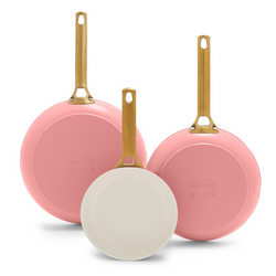 GreenPan Reserve Skillet, Set of 3 The blue color matches my kitchen decor and the gold handles look classy