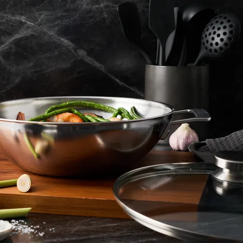 Demeyere Industry5 Stainless Steel Wok With Glass Lid, 3.2 Qt.