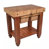 John Boos Maple End Grain 4" Thick Gathering Butcher Block Table with 2 Baskets, 36"x24"x36"