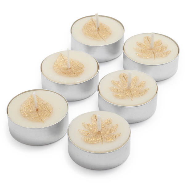 Gold Leaves Tealight Candles, Set of 6