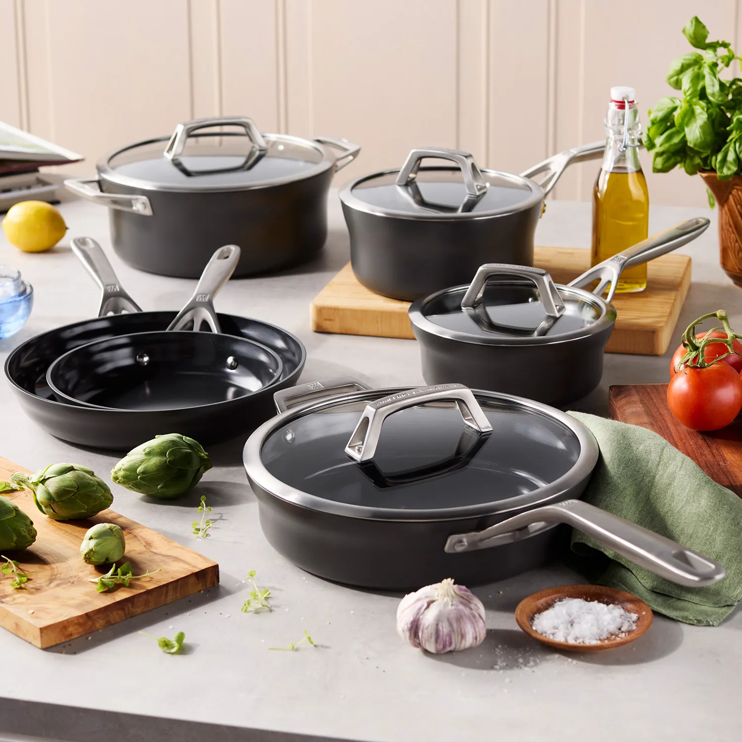 Zwilling Motion Hard-Anonized Ceramic Nonstick 10-Piece Cookware Set