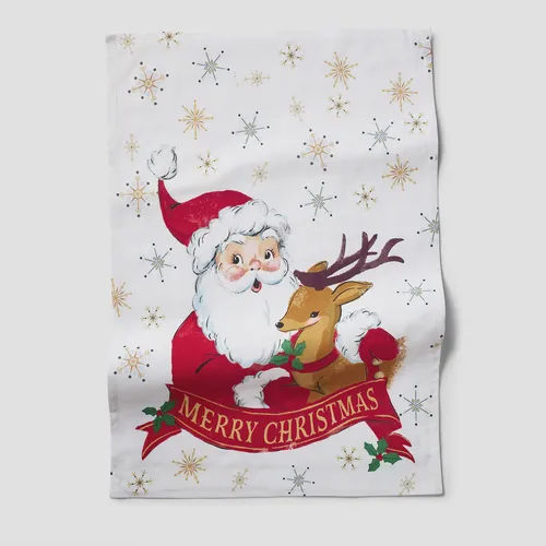 Sur La Table Santa Reindeer Kitchen Towel