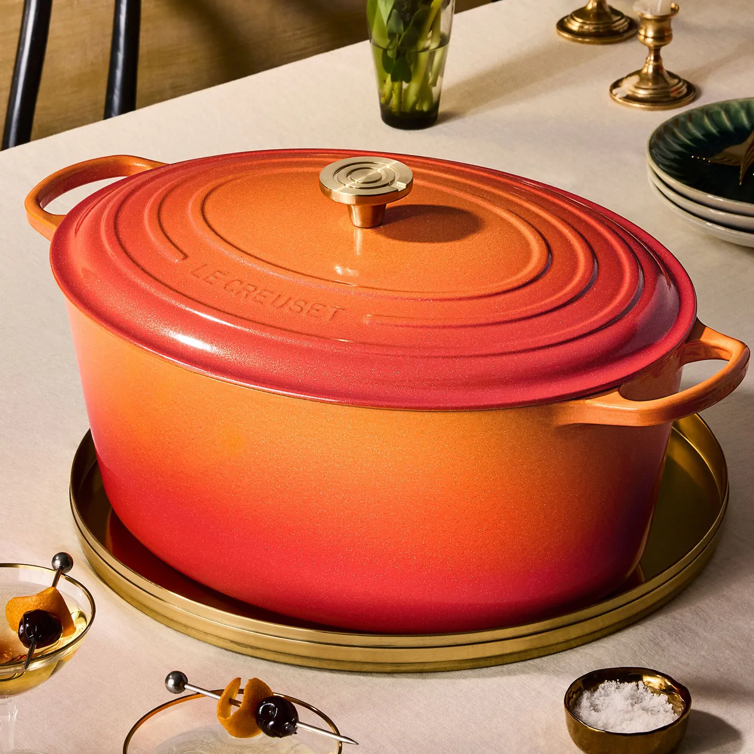 Le Creuset Signature Flamme Dorée Oval Dutch Oven, 15.5 qt.