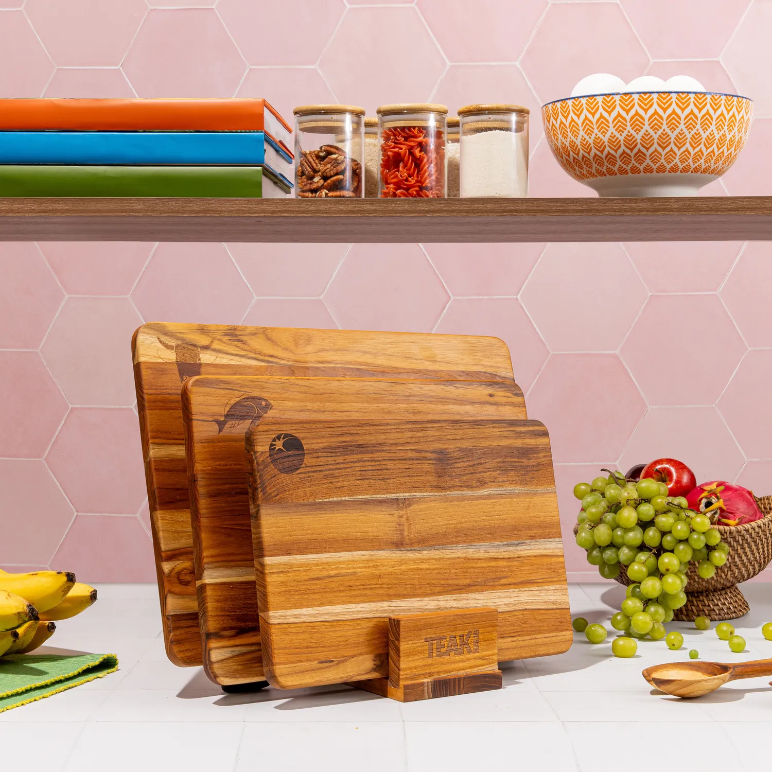 Teakhaus Set of 3 Cutting Boards with Stand