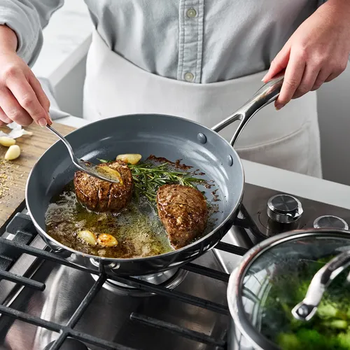 GreenPan Stainless Steel Valencia Pro Ceramic Nonstick 2-Piece Skillet Set, 8" & 10"