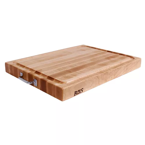 John Boos & Co. Maple Edge-Grain Cutting Board with Juice Groove and Chrome Handles, 24" x 18" x 2¼"