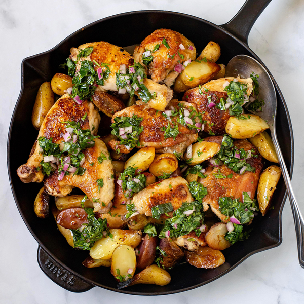 Cast-Iron Skillet Chicken With Fingerling Potatoes