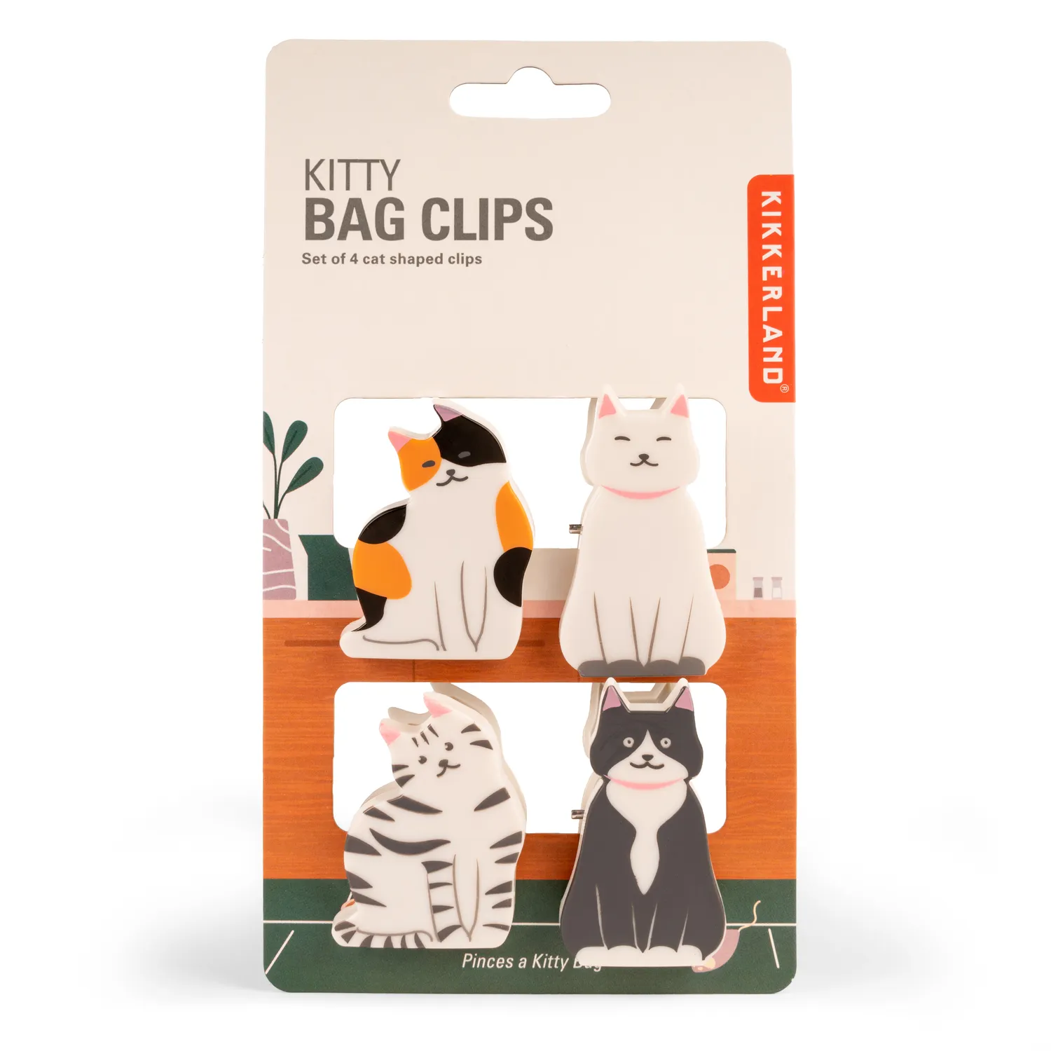 Kikkerland Kitty Bag Clips, Set of 4