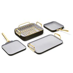 Caraway Ceramic Nonstick Squareware 5-Piece Cookware Set with Bonus Storage