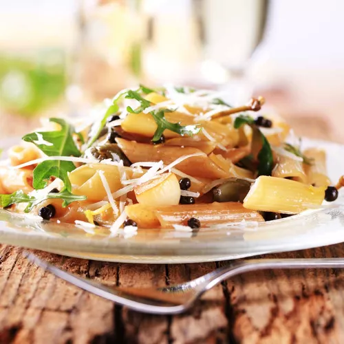 Risotto Style Pasta with Olives, Arugula and Herbs