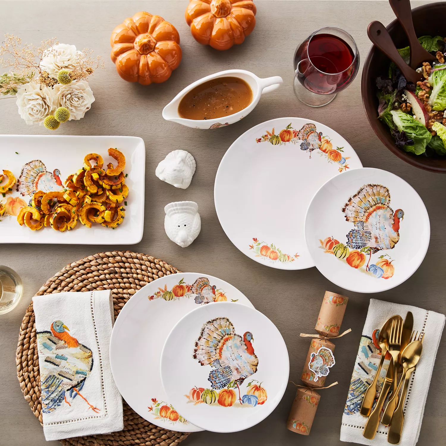 Sur La Table Thanksgiving Embroidered Turkey Napkins, Set of 4