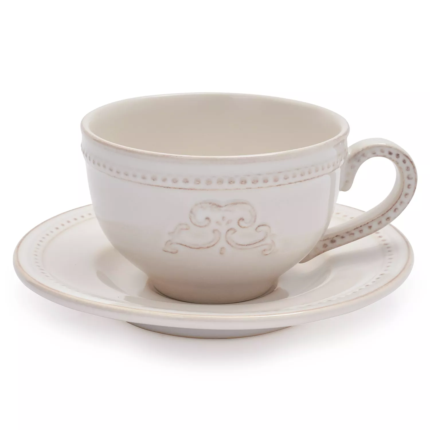 Sur La Table Pearl Stoneware Cappuccino Mug with Saucer
