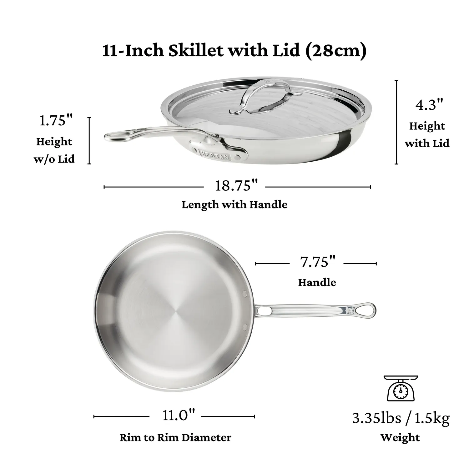 Hestan ProBond Luxe Stainless Steel Skillet with Lid, 11"