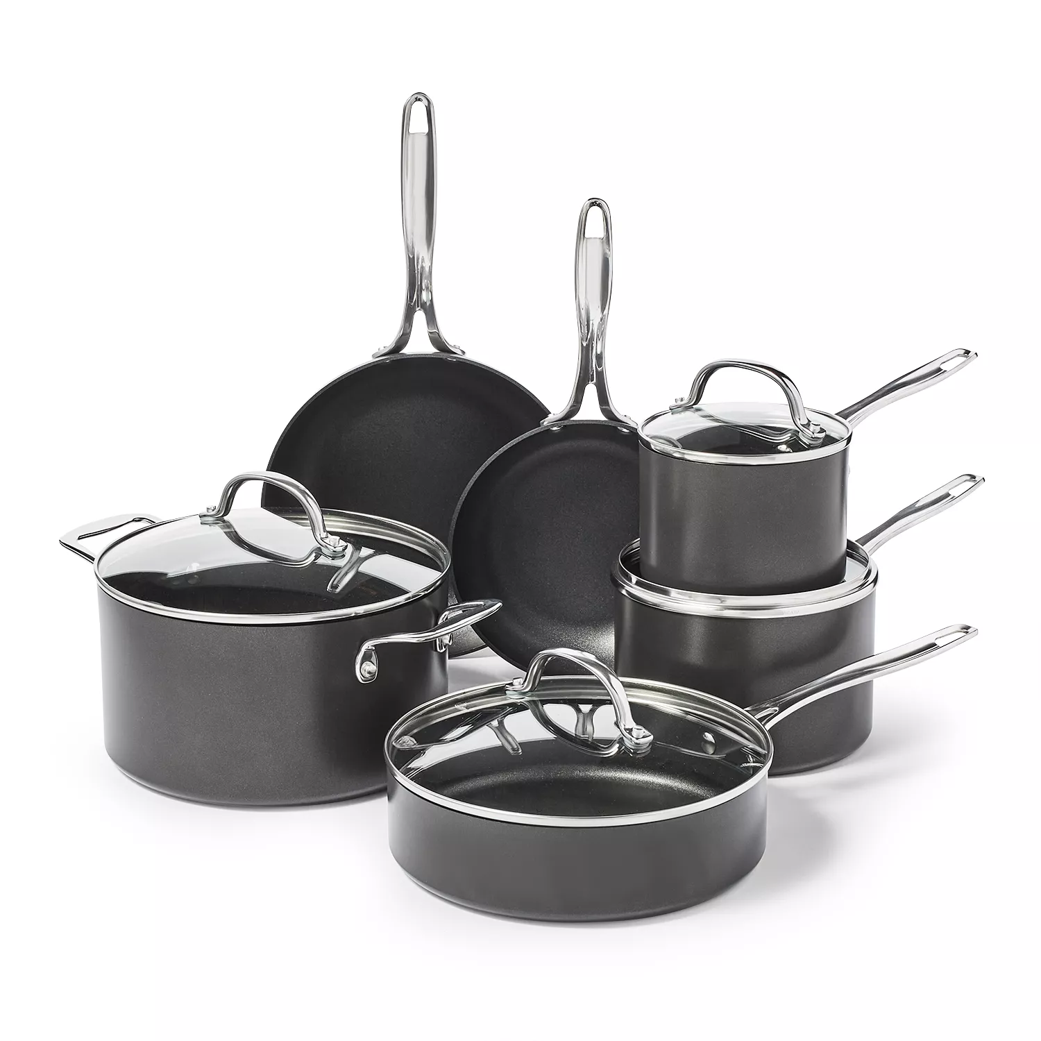 Sur La Table Signature Hard Anodized Nonstick 10-Piece Cookware Set, Black