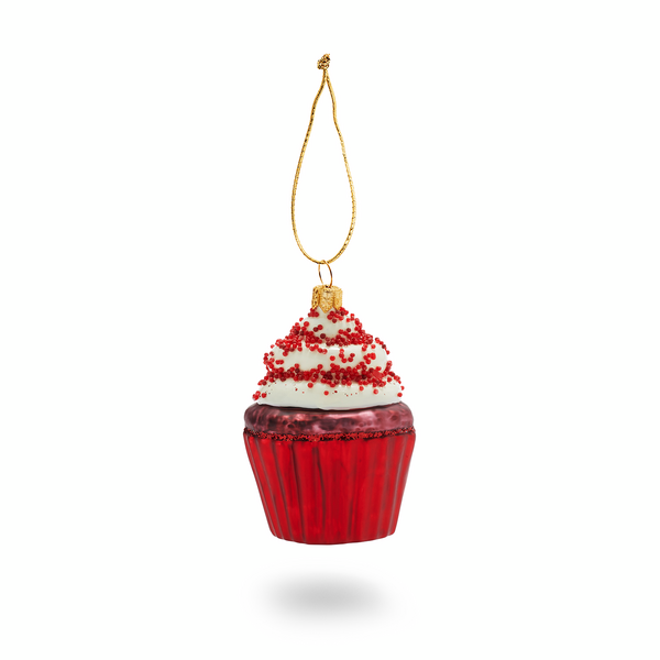 Red Velvet Cupcake Glass Ornament