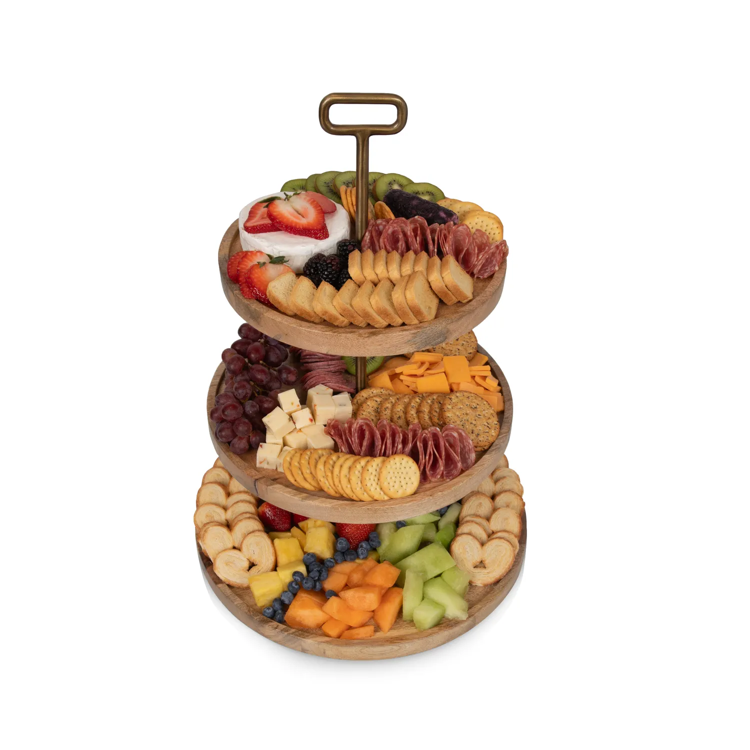 Picnic Time Mango Wood 3-Tier Serving Tray