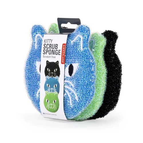 Kikkerland Kitty Scrub Sponges, Set of 3