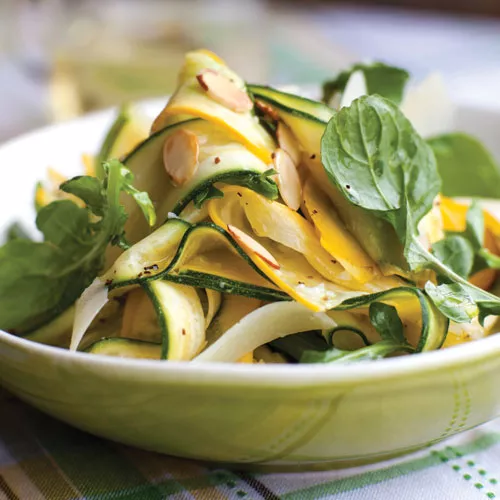 Summer Squash Carpaccio with Arugula, Pecorino, and Almonds