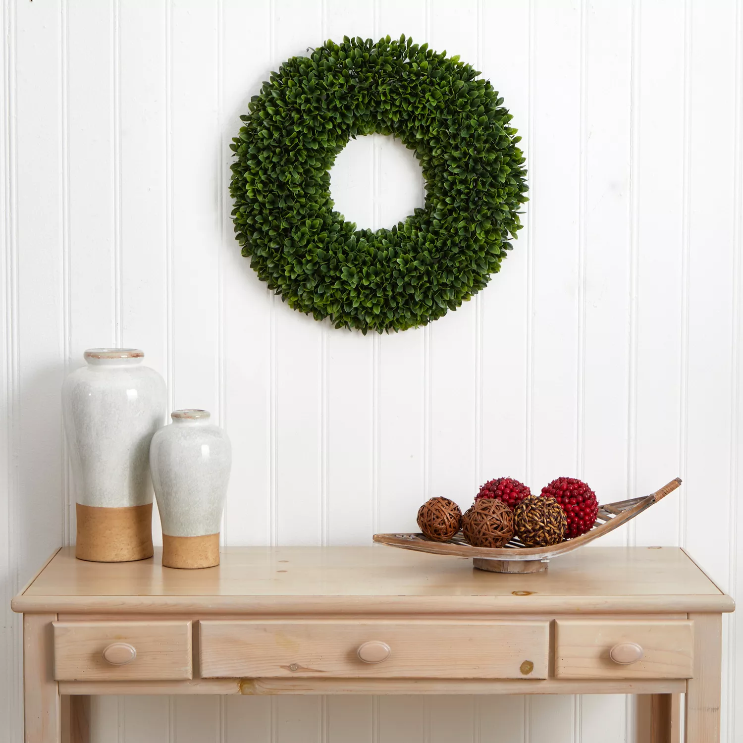 Nearly Natural Faux Boxwood Wreath, 24"
