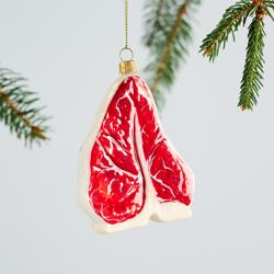 Sur La Table T-Bone Steak Glass Ornament, 4.1"