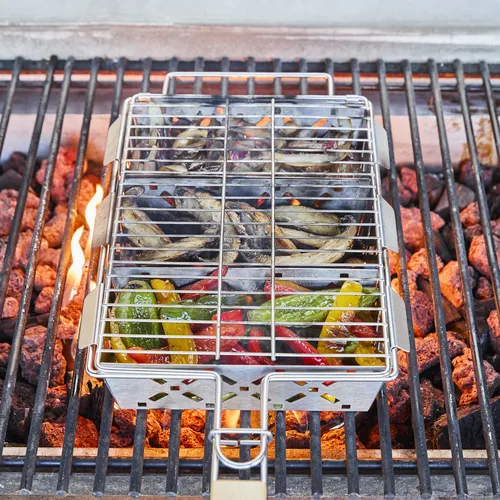 Sur La Table Stainless Steel Grill Baskets with Wooden Trivet