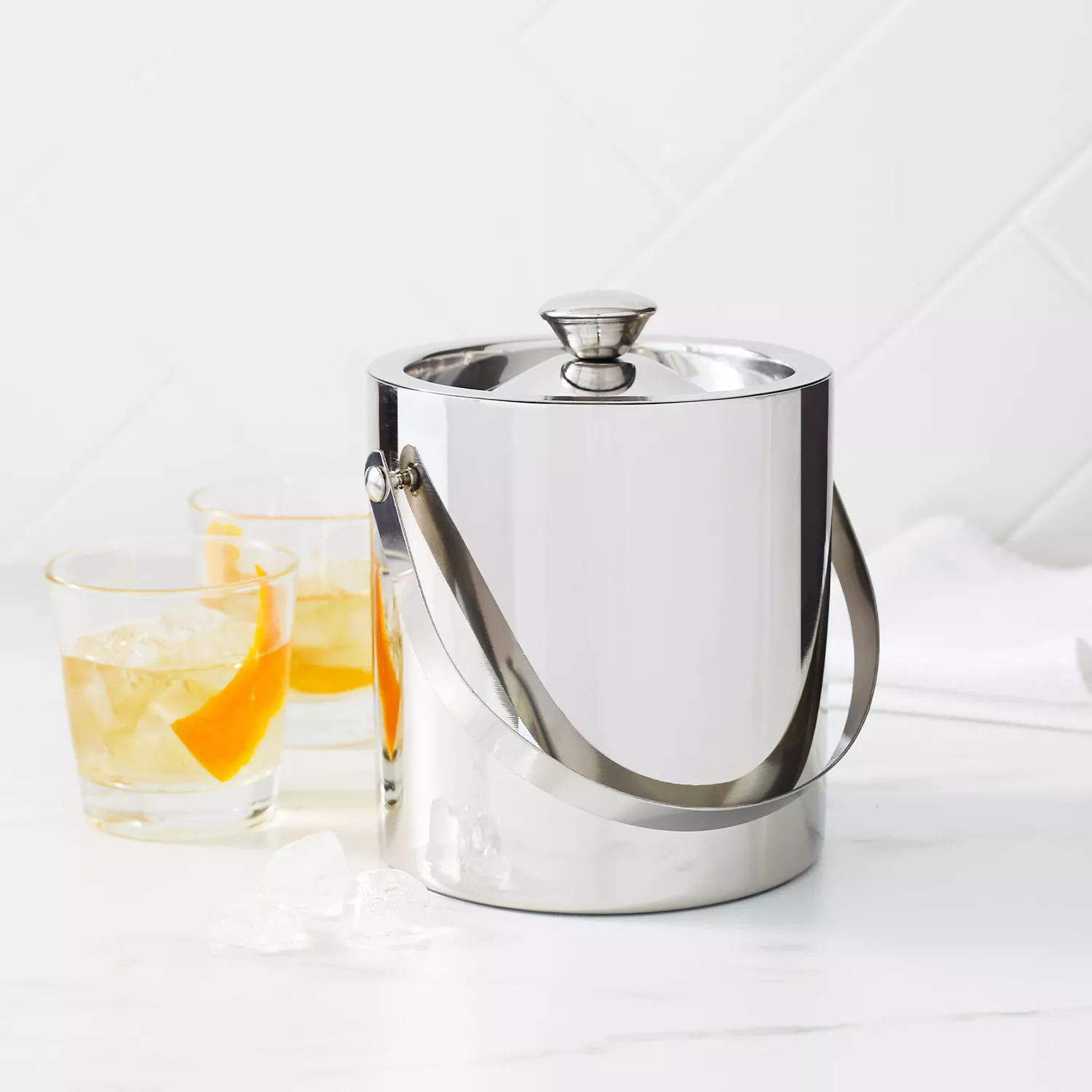 Extra Large Ice Bucket with Lid and Ice Scoop - Marble