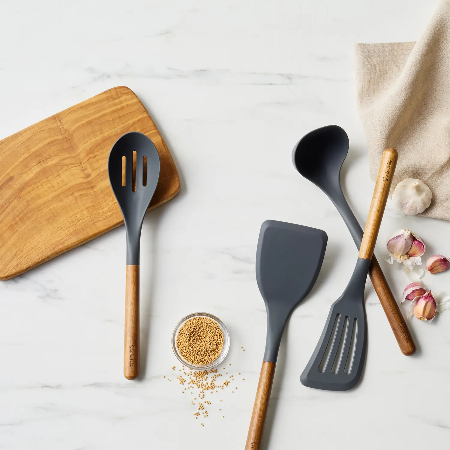 Sur La Table 4-Piece Silicone & Acacia Wood Tool Set 