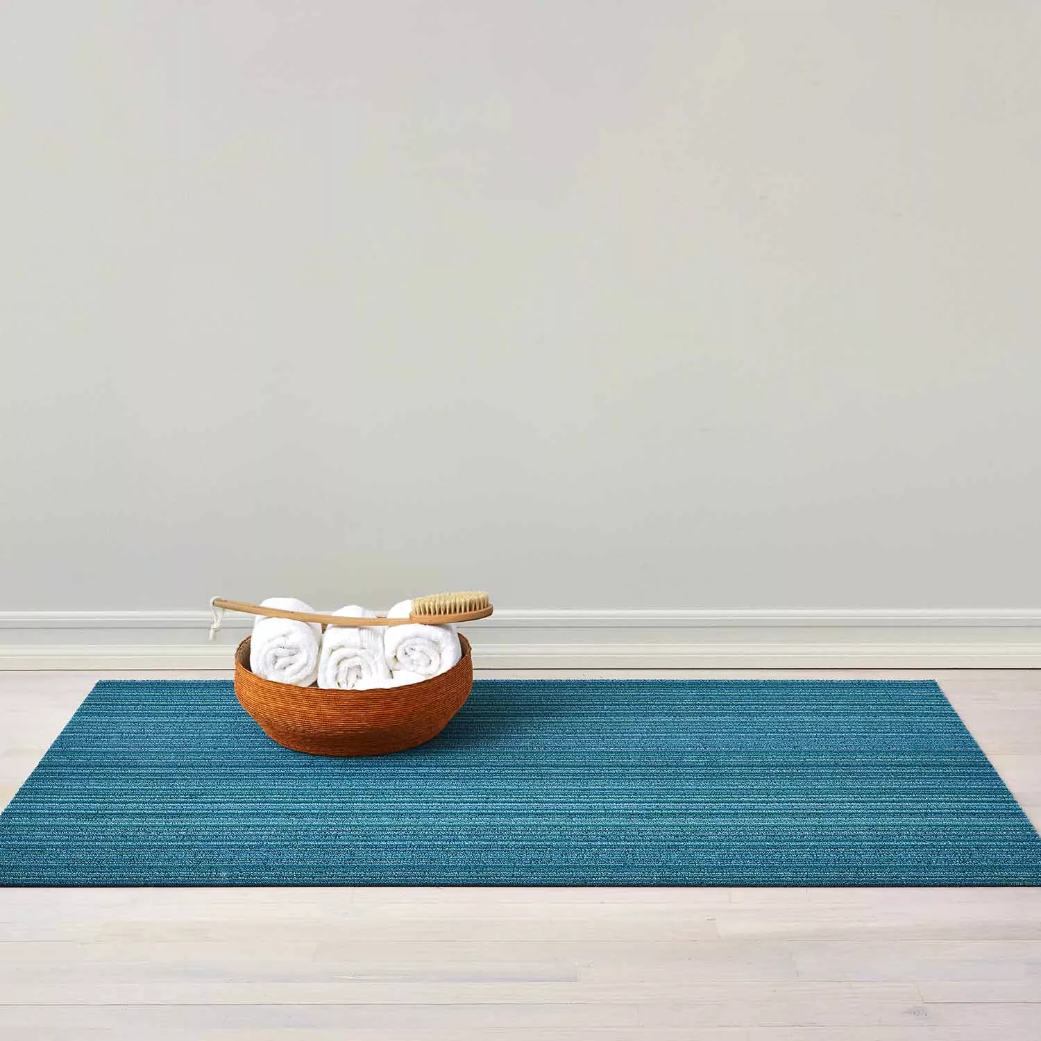 Chilewich Easy-Care Skinny Stripe Shag Rug, Turquoise