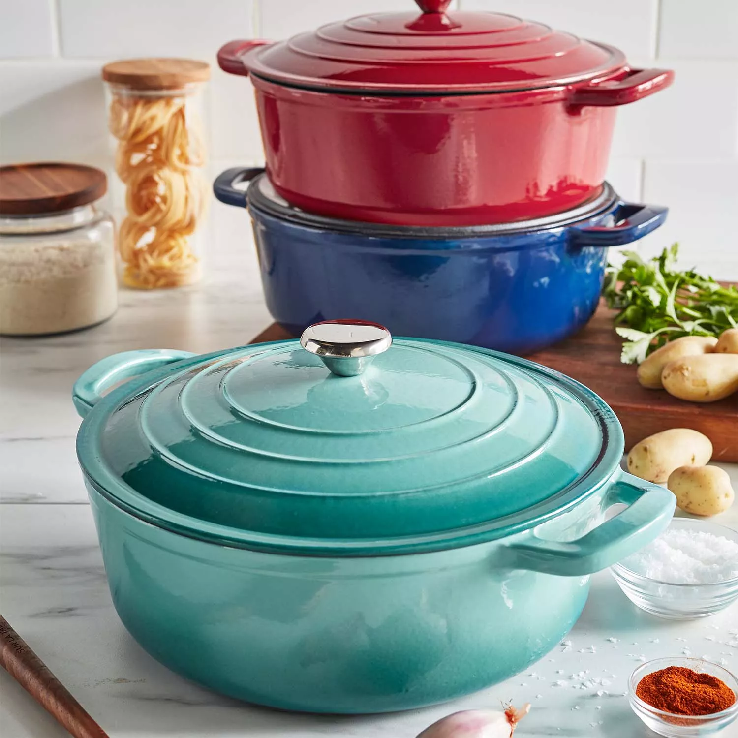 Sur La Table Enameled Cast Iron Round Wide Covered Dutch Oven, 7 qt.