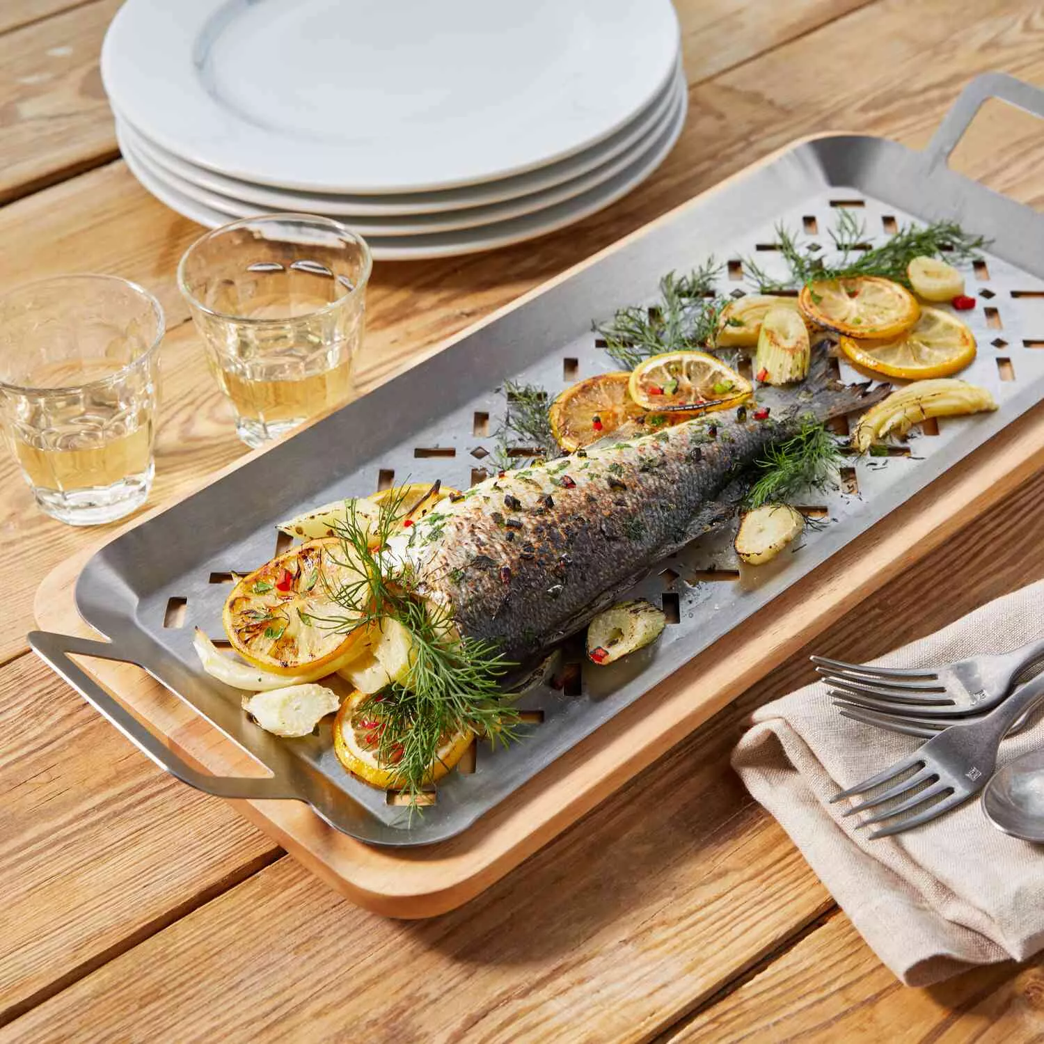 Sur La Table Stainless Steel Grilling Grid with Wood Trivet