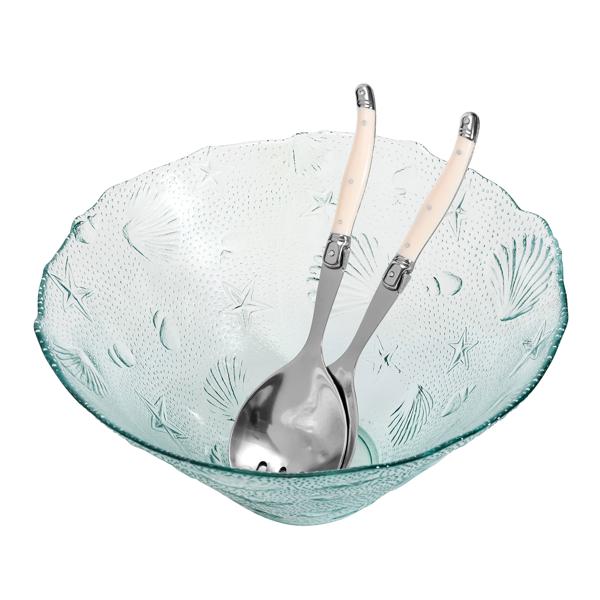 French Home Marine Salad Bowl & Navy Blue Servers, Set of 3