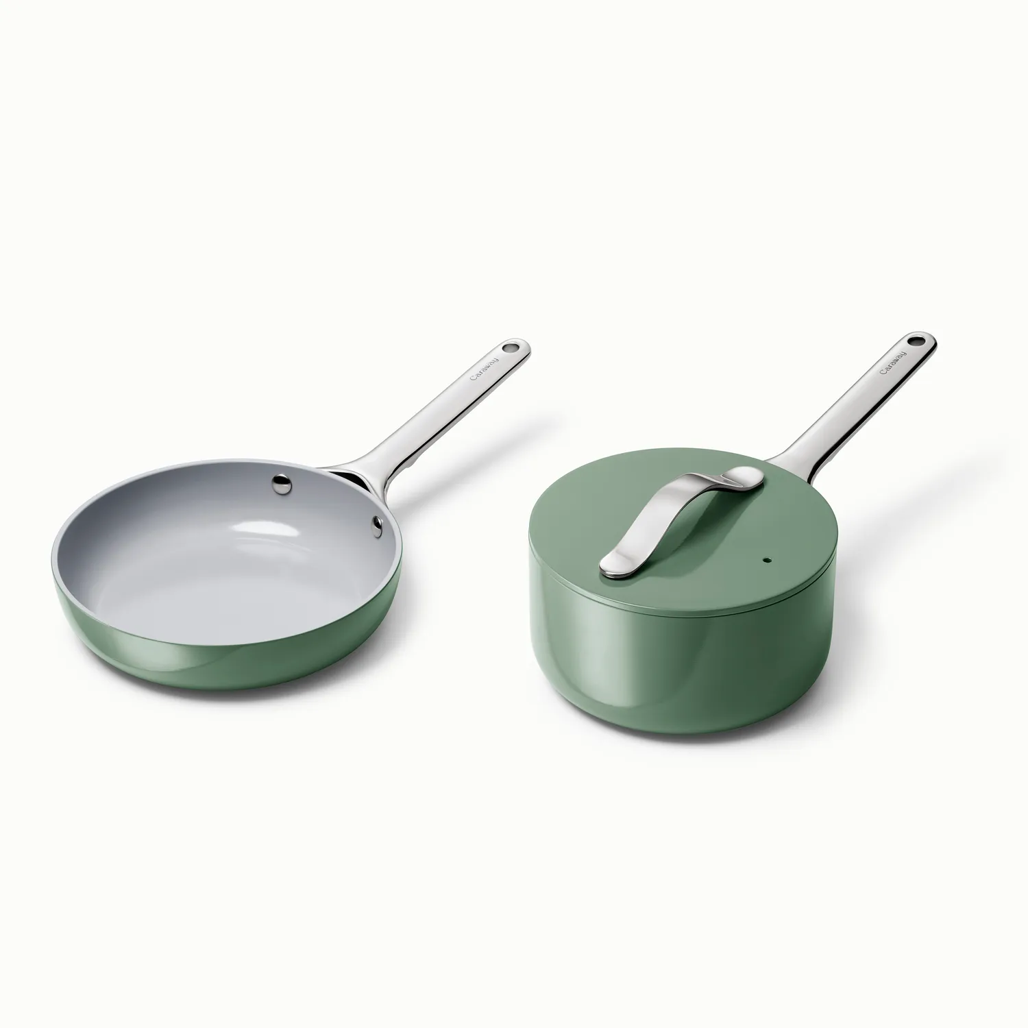 Caraway Ceramic Nonstick 3-Piece Cookware Set with Bonus Storage