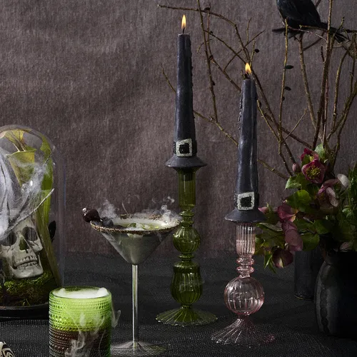 Sur La Table Green Glass Taper Candle Holder, 8.5"